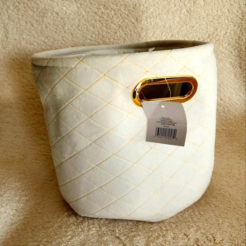 New holiday Storage Home Decor White & Gold Velvet Collapsible Basket Organizer